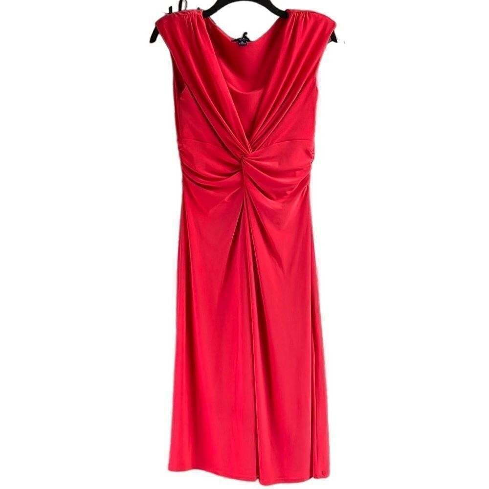 CHAPS Midi Dress Women's Size Medium Watermelon Pink Slinky Twist Front Modest